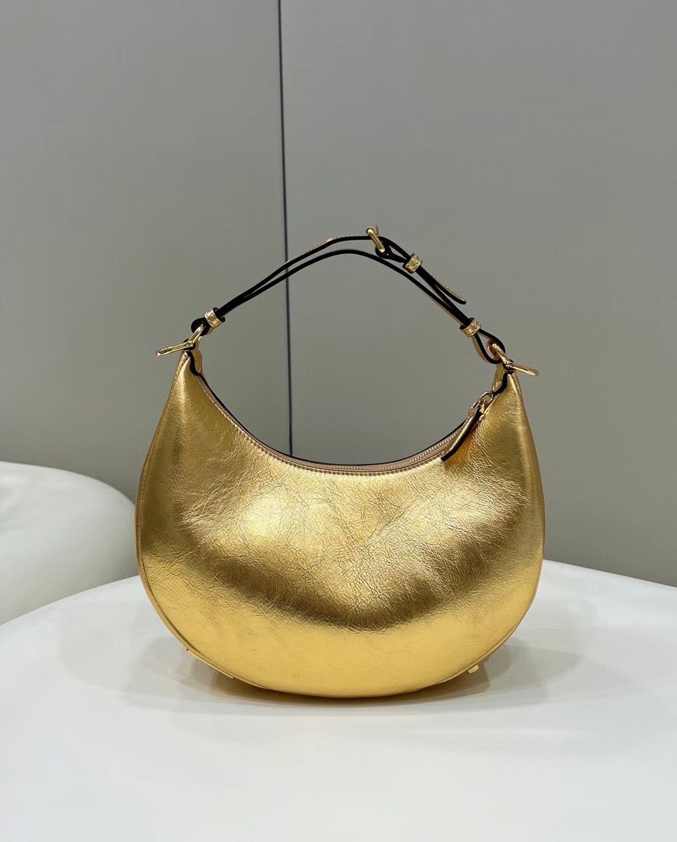 F**di F**digraphy small hobo bag in gold laminated leather