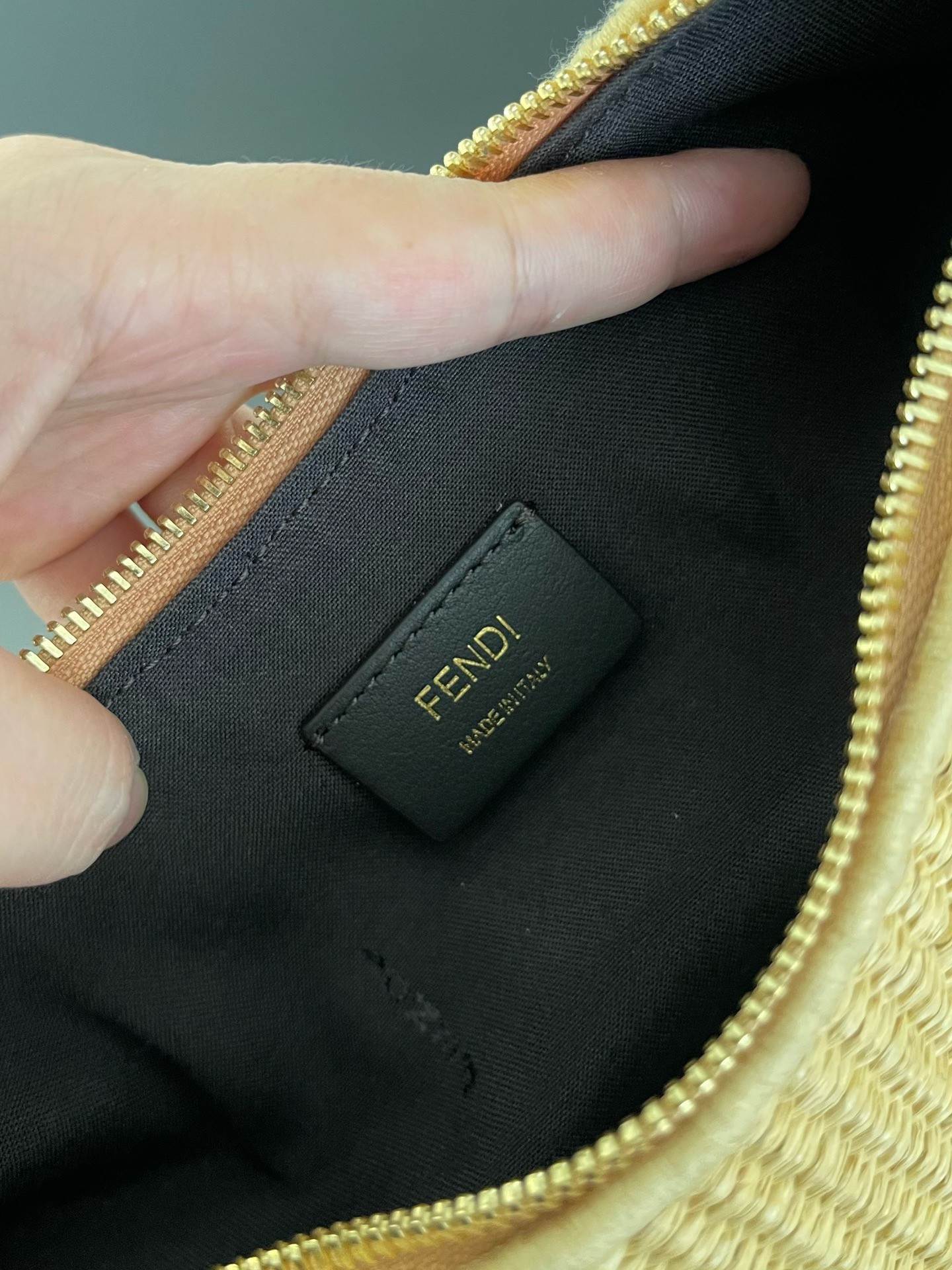 F**di F**digraphy small hobo bag in natural raffia