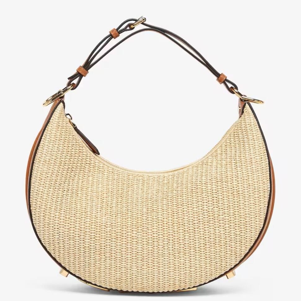 F**di F**digraphy small hobo bag in natural raffia