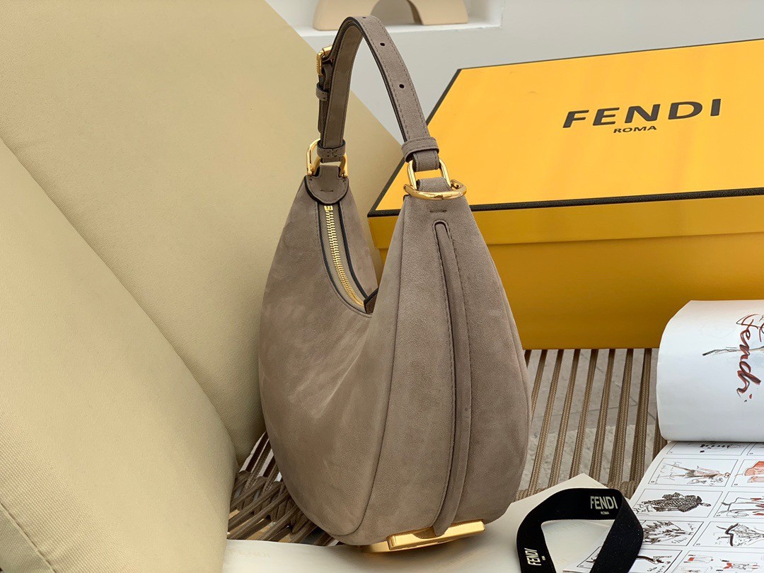F**di F**digraphy small hobo bag in beige suede leather