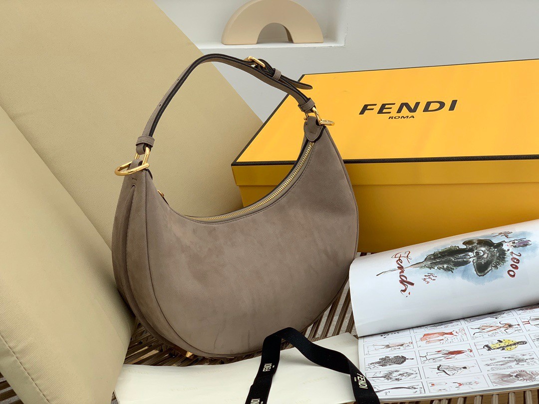 F**di F**digraphy small hobo bag in beige suede leather