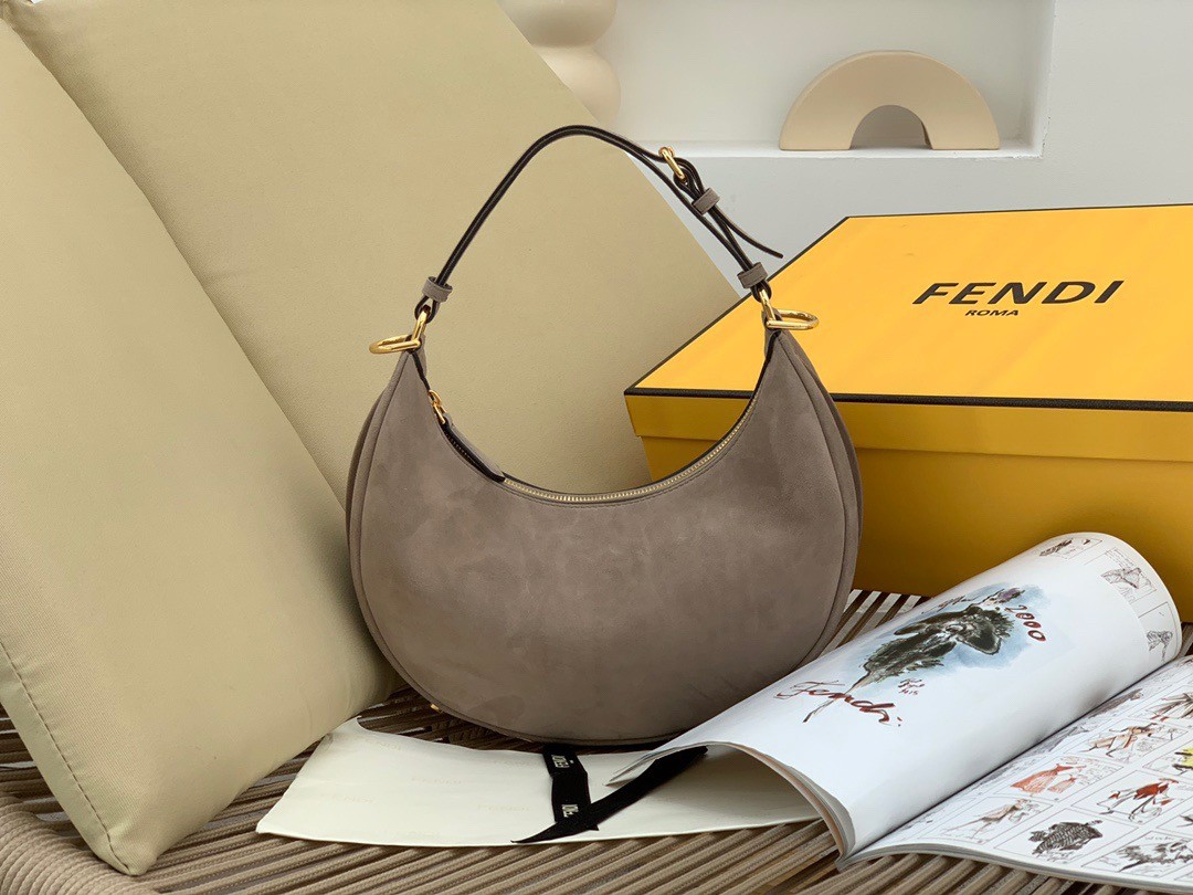 F**di F**digraphy small hobo bag in beige suede leather