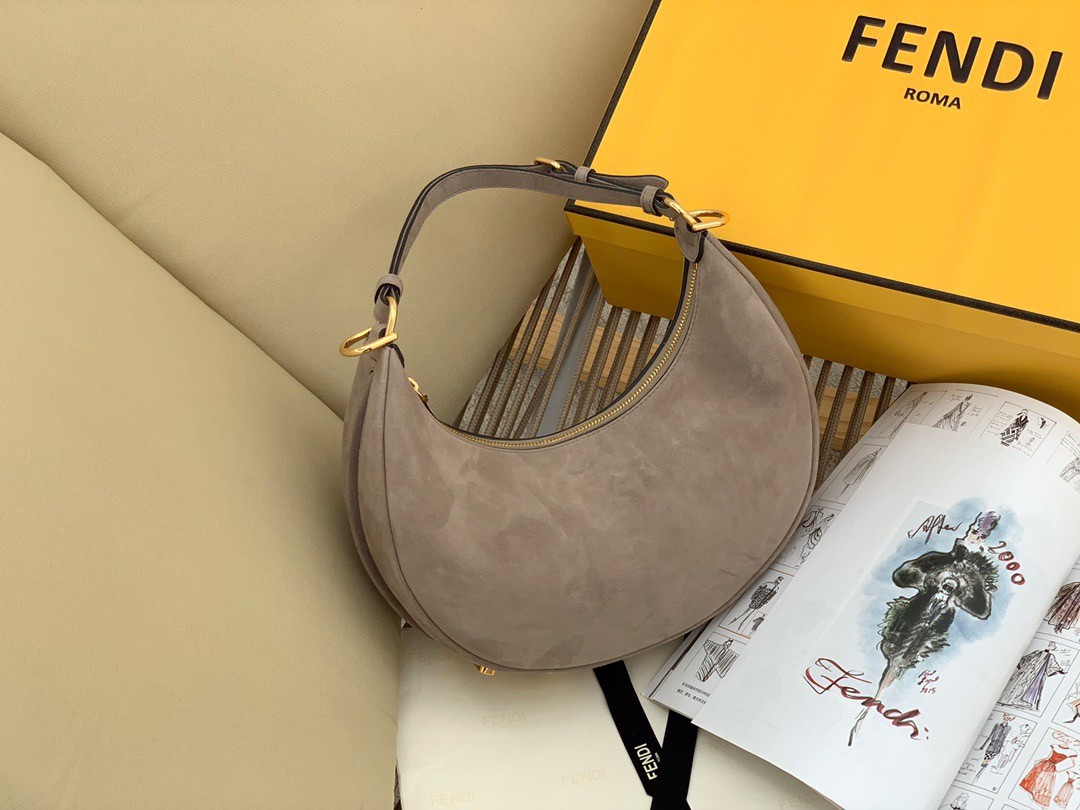 F**di F**digraphy small hobo bag in beige suede leather
