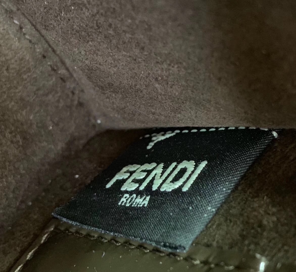 F**di karligraphy bag in brown patent leather