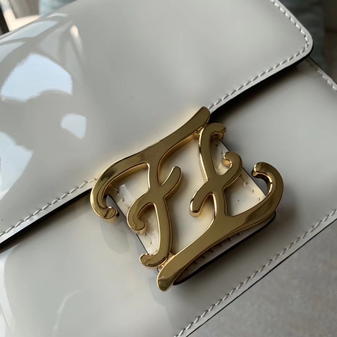 F**di karligraphy bag in white patent leather