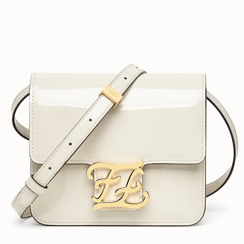 F**di karligraphy bag in white patent leather