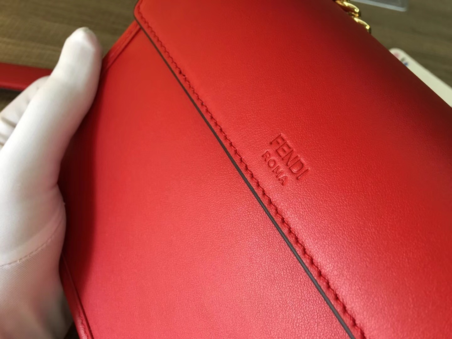 F**di small kan i f bag in red calfskin