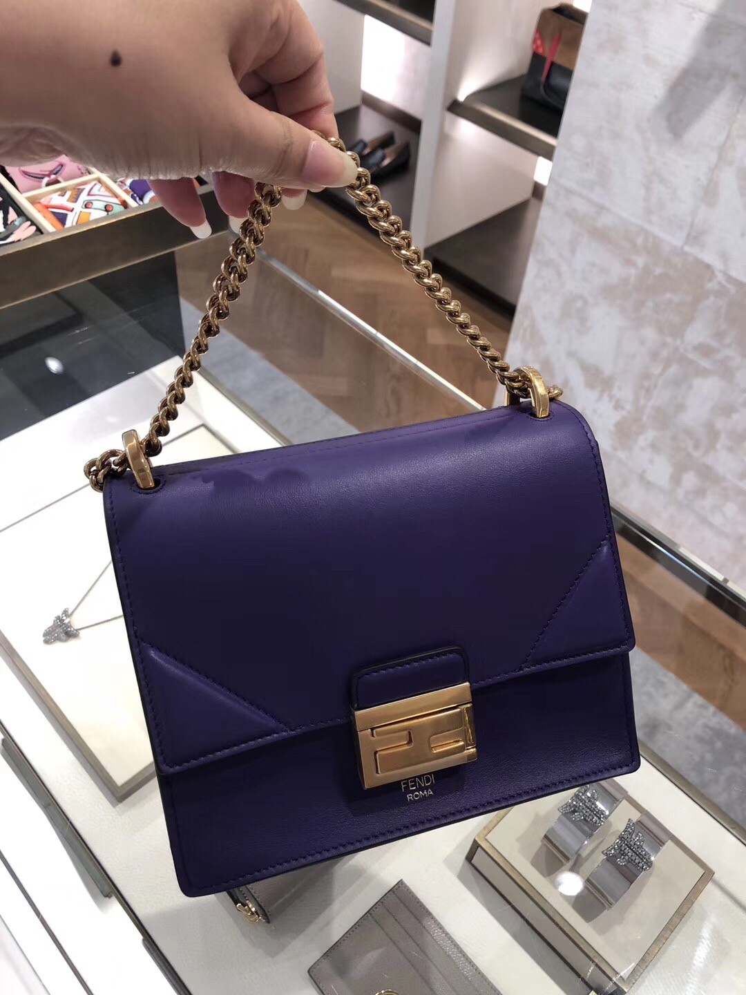 F**di small kan u bag in purple calfskin