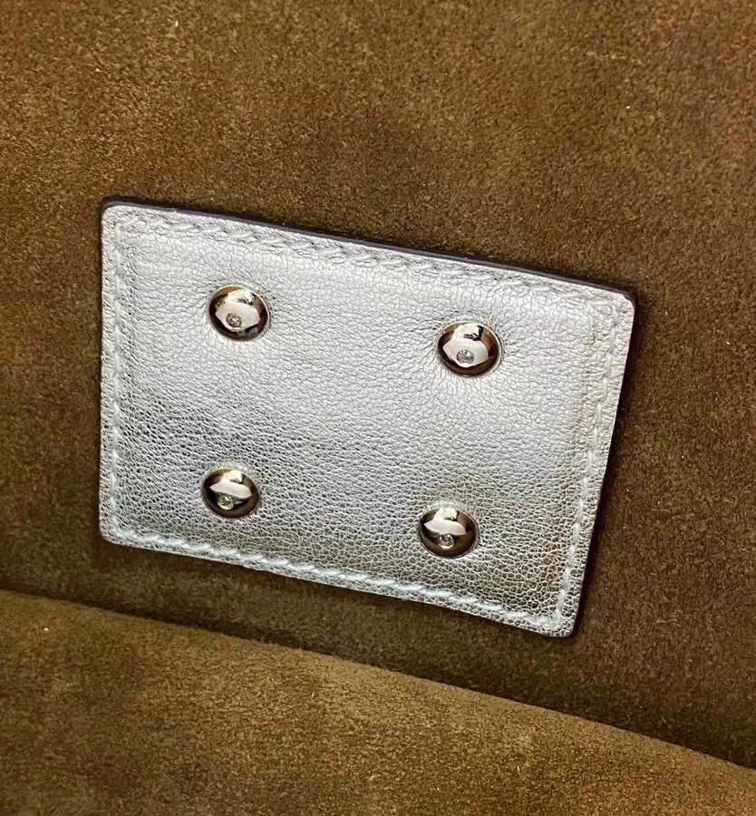 F**di small kan u bag in mirror-effect silver leather