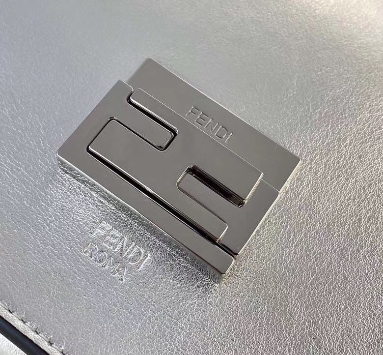 F**di small kan u bag in mirror-effect silver leather
