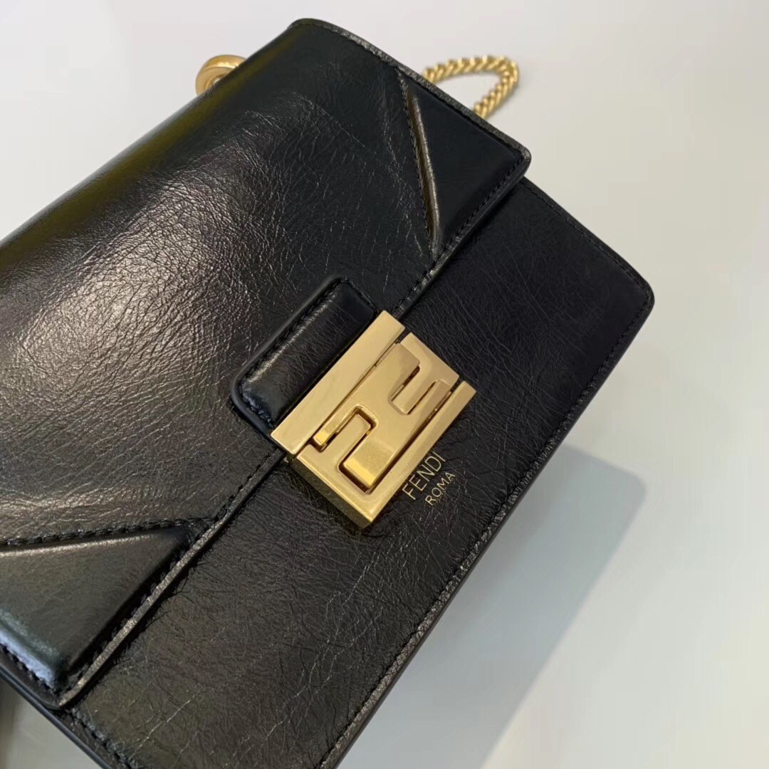 F**di small kan u bag in black glossy lambskin
