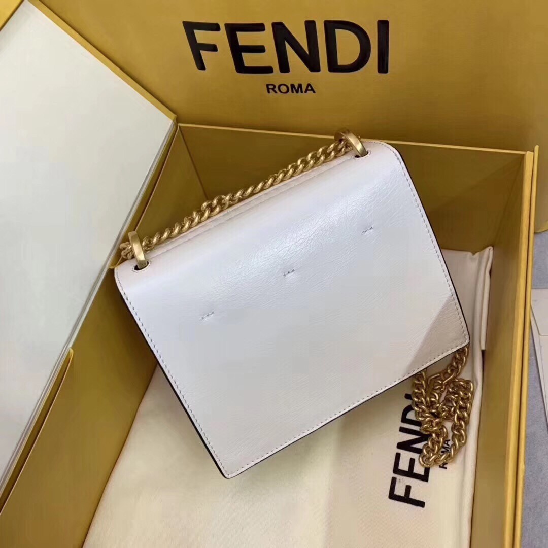 F**di small kan u bag in white glossy lambskin