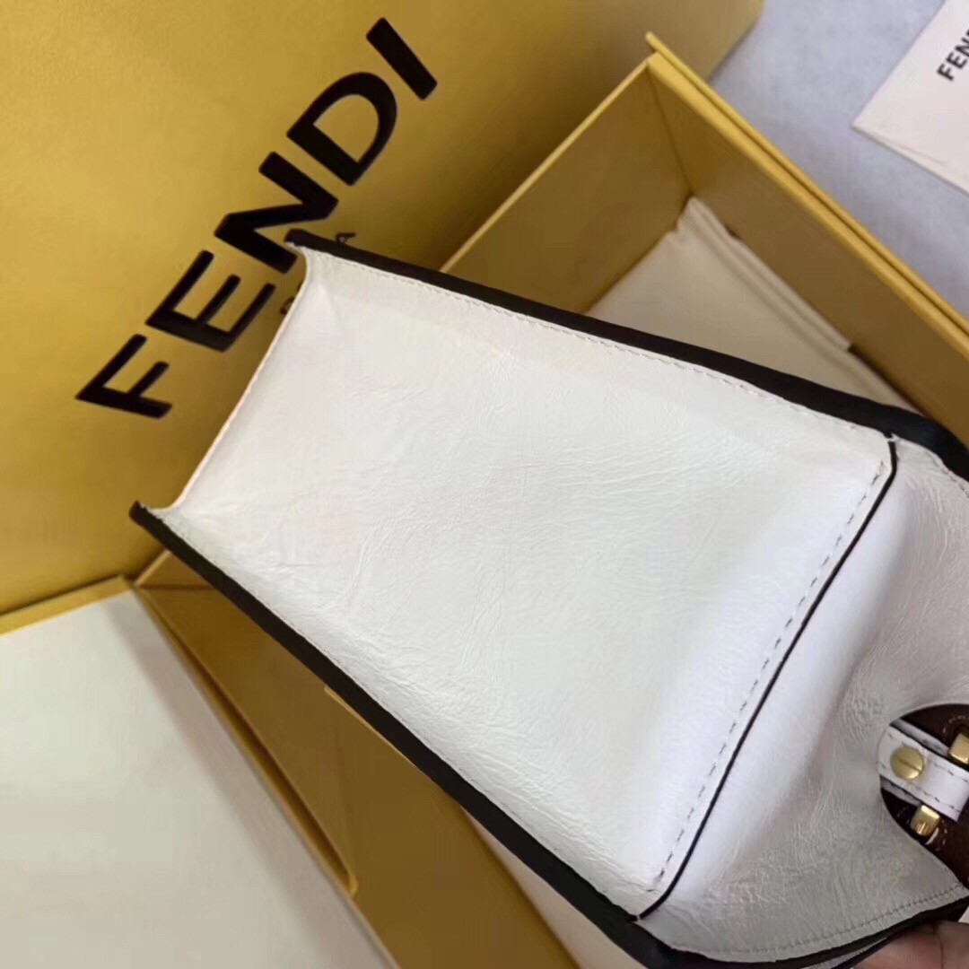 F**di small kan u bag in white glossy lambskin