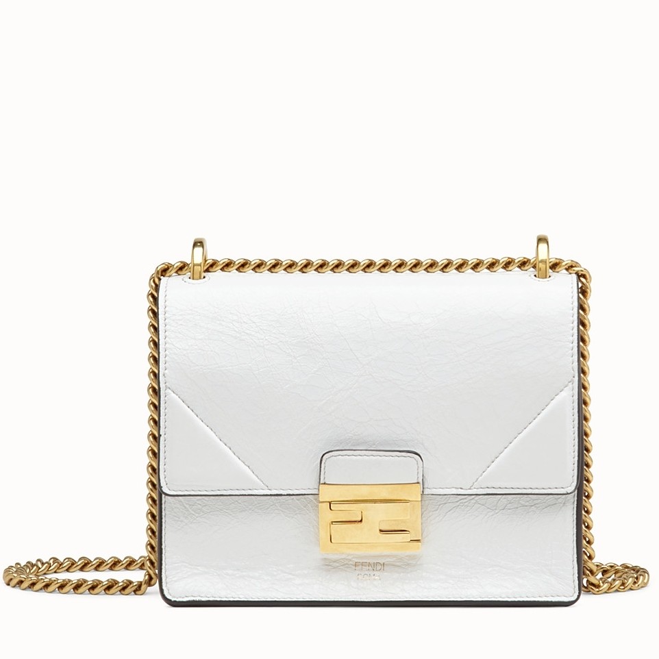 F**di small kan u bag in white glossy lambskin