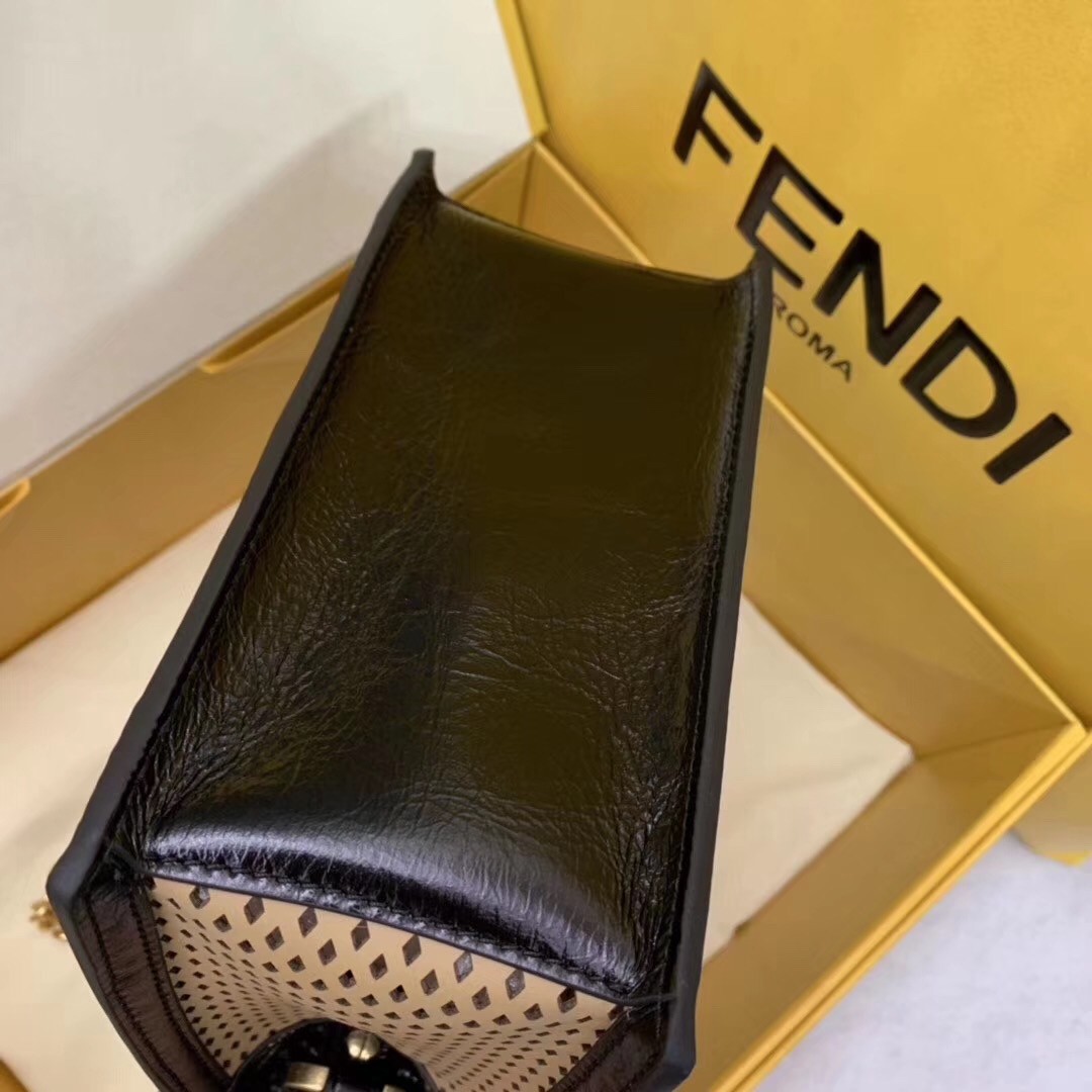 F**di small kan u bag in beige perforated calf leather