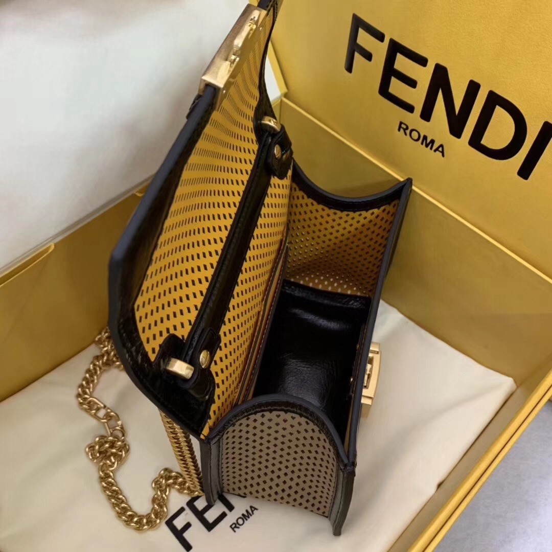 F**di small kan u bag in beige perforated calf leather
