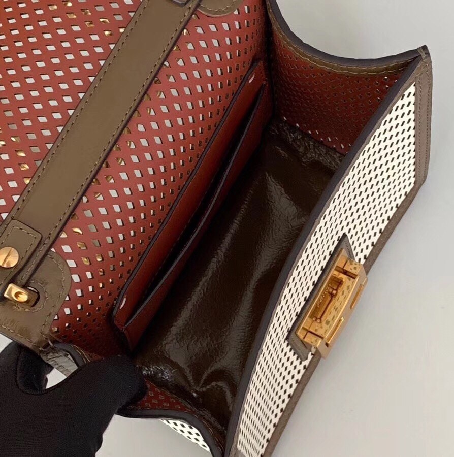 F**di small kan u bag in white perforated calf leather