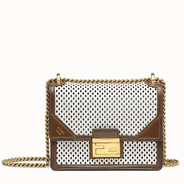 F**di small kan u bag in white perforated calf leather