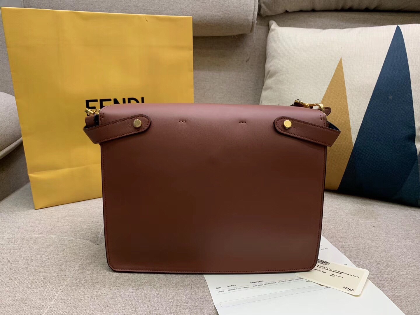 F**di large kan u bag in brick red calfskin