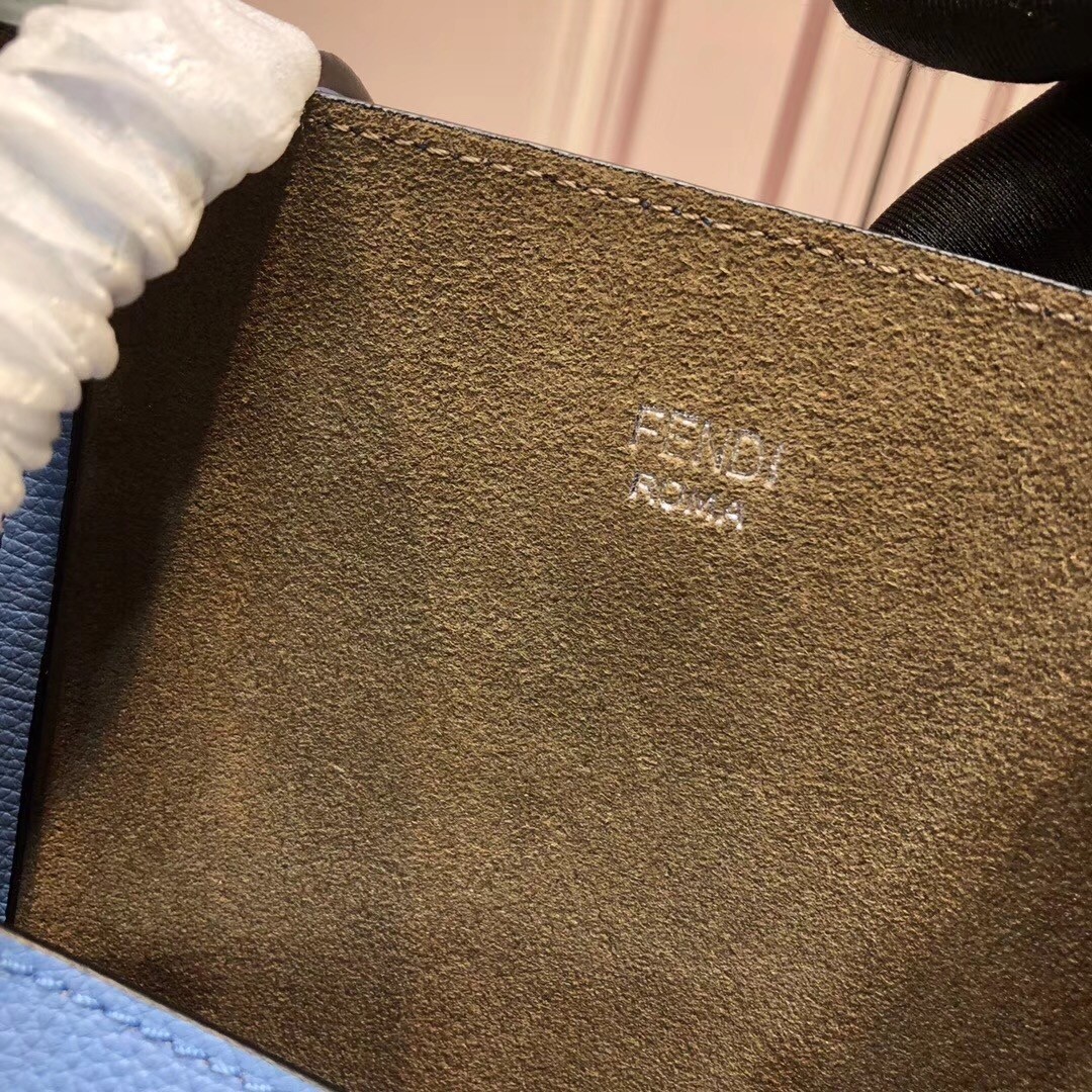 F**di blue leather logo shopper bag