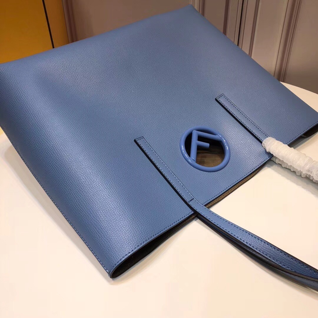 F**di blue leather logo shopper bag