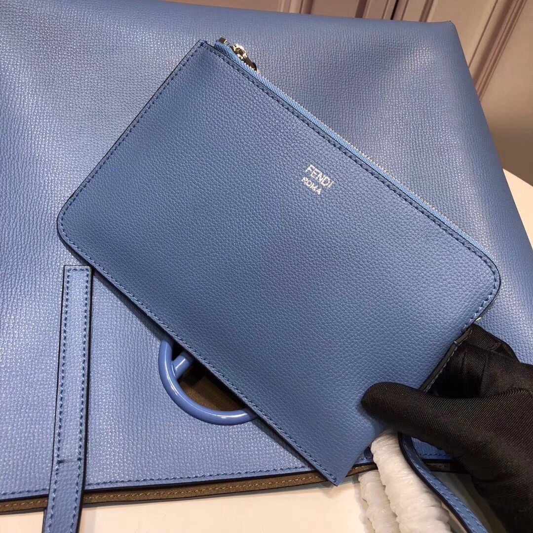 F**di blue leather logo shopper bag
