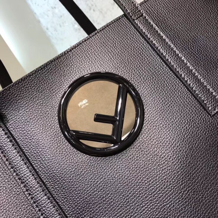 F**di black leather logo shopper bag