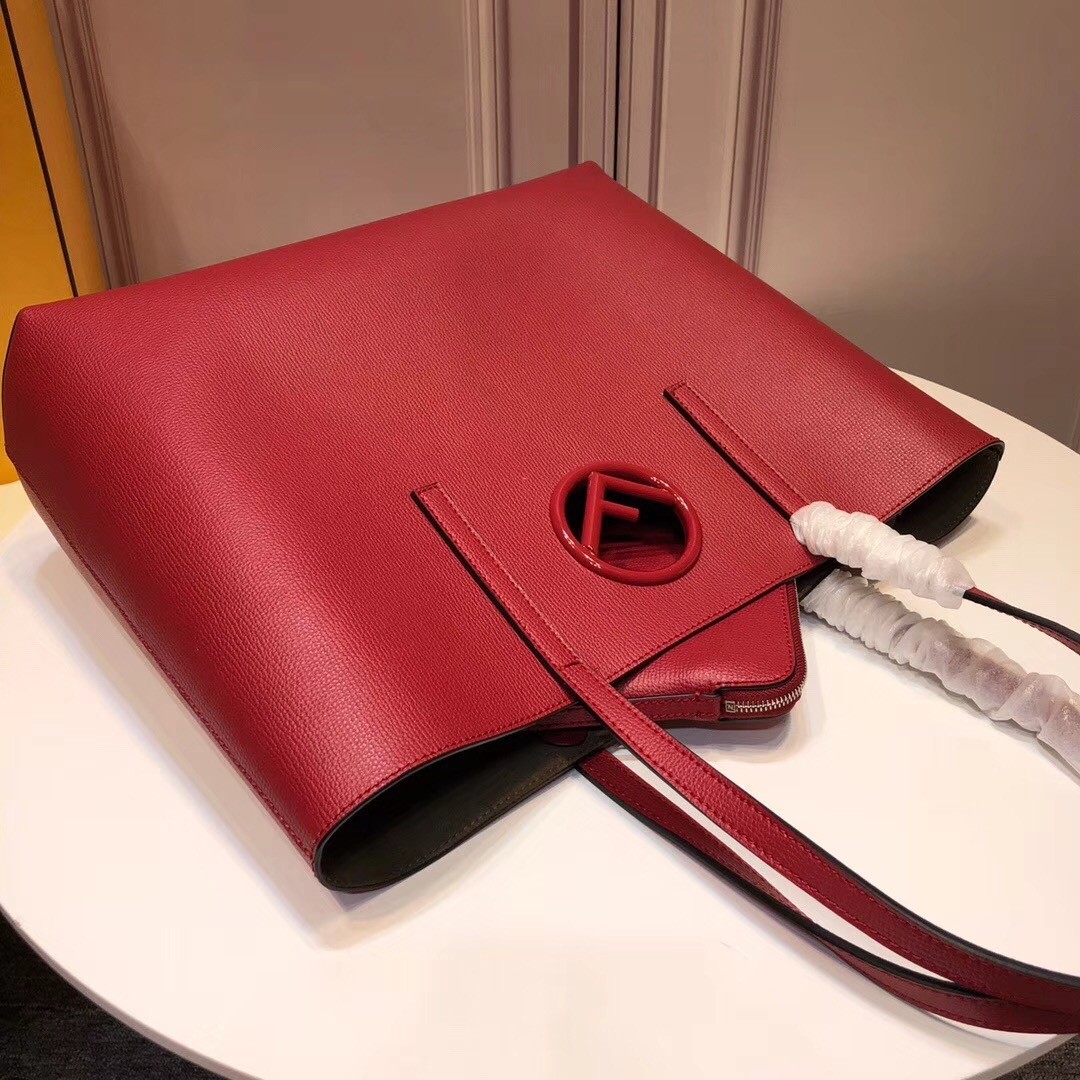 F**di red leather logo shopper bag