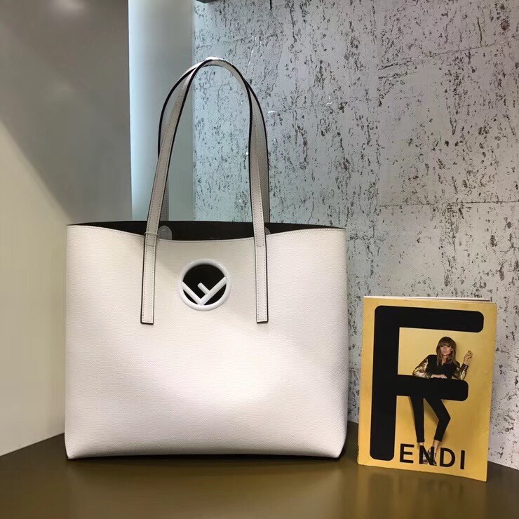 F**di white leather logo shopper bag