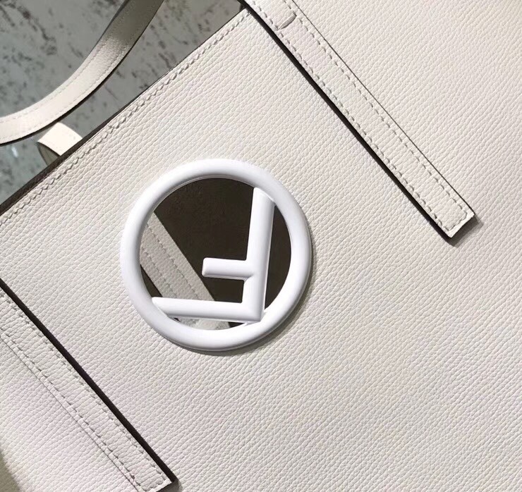 F**di white leather logo shopper bag