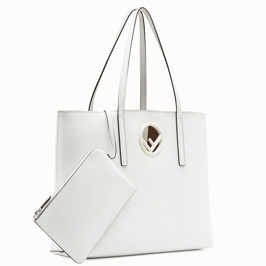 F**di white leather logo shopper bag