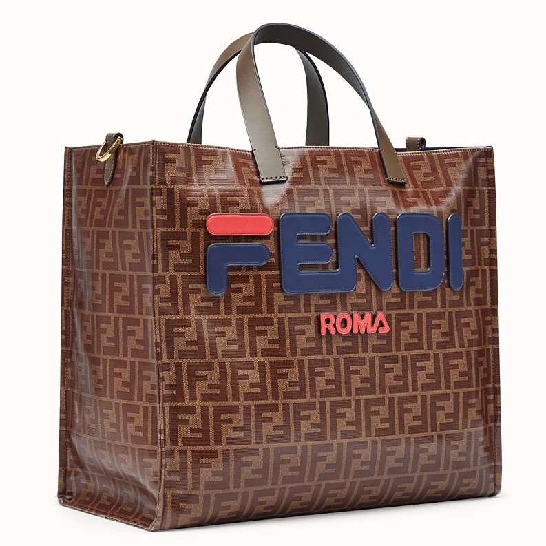 F**di glazed multicolor fabric shopper blue logo bag