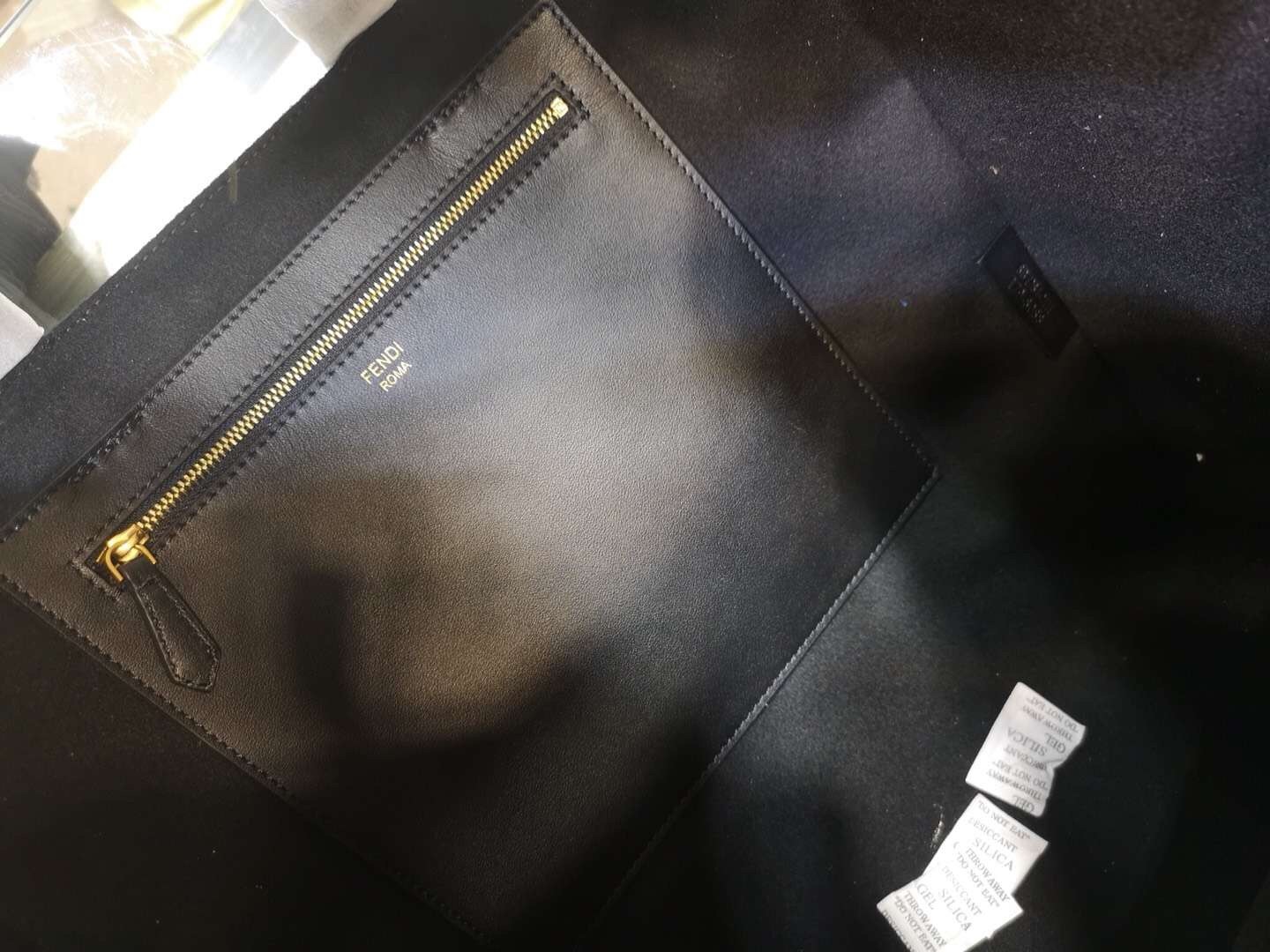 F**di black glazed fabric shopper white logo bag