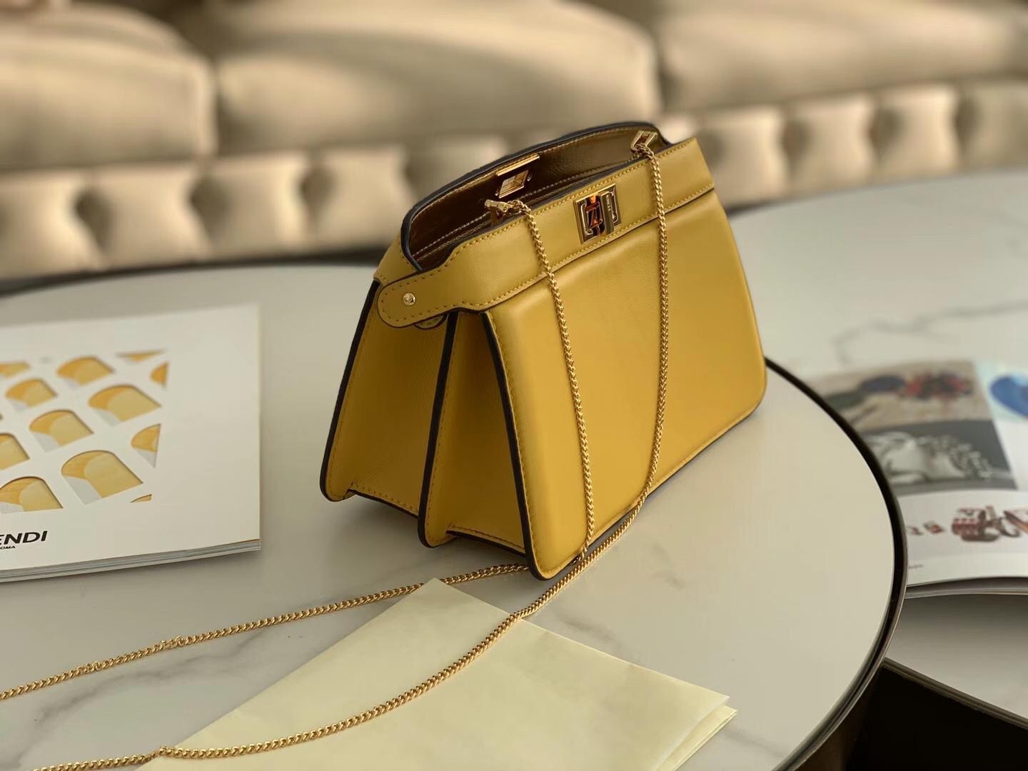 F**di yellow peekaboo iseeu pochette bag