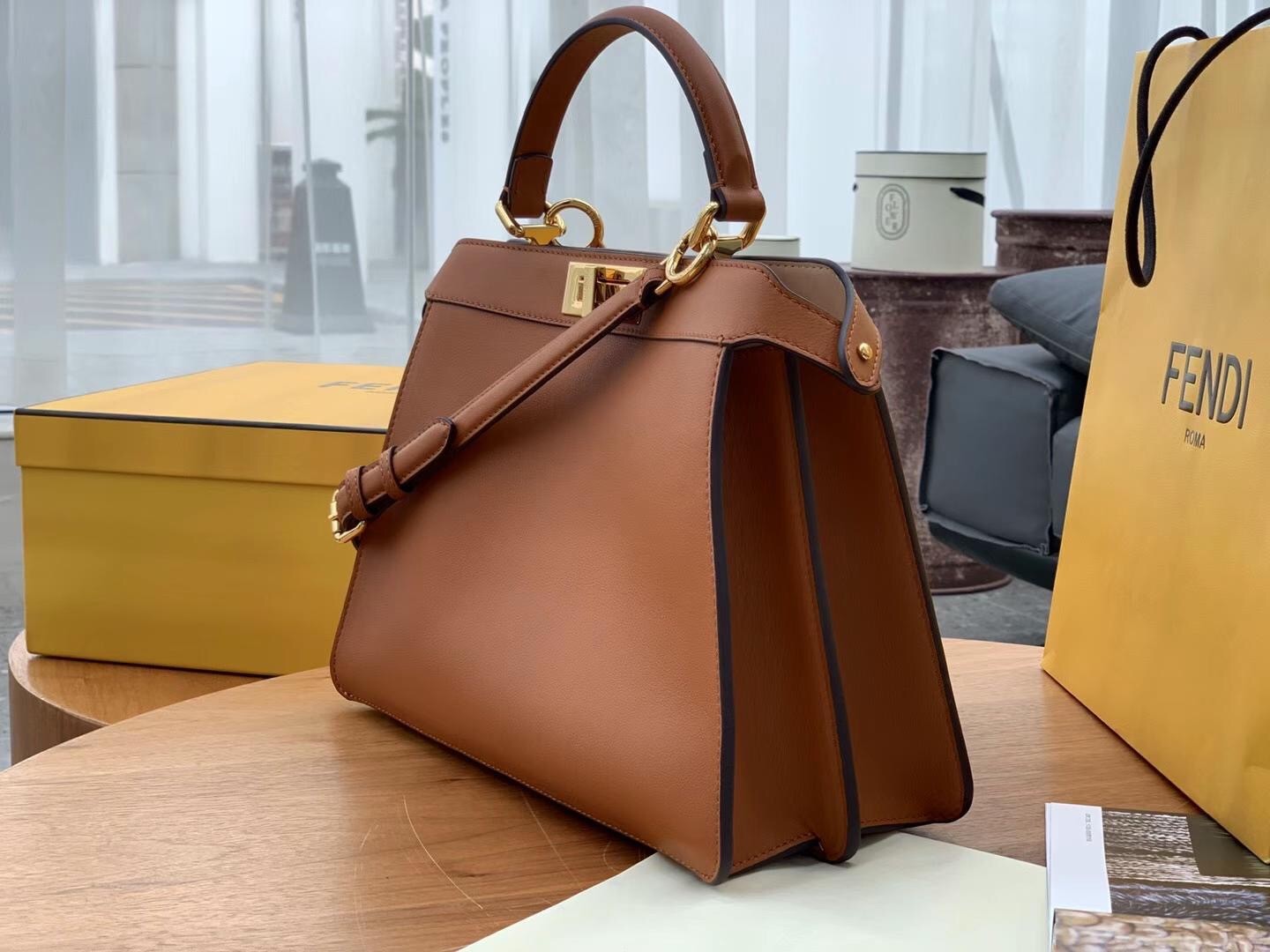 F**di peekaboo iseeu medium bag in brown leather