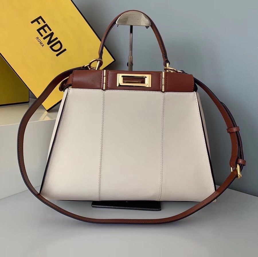 F**di peekaboo medium white bag with tan handle