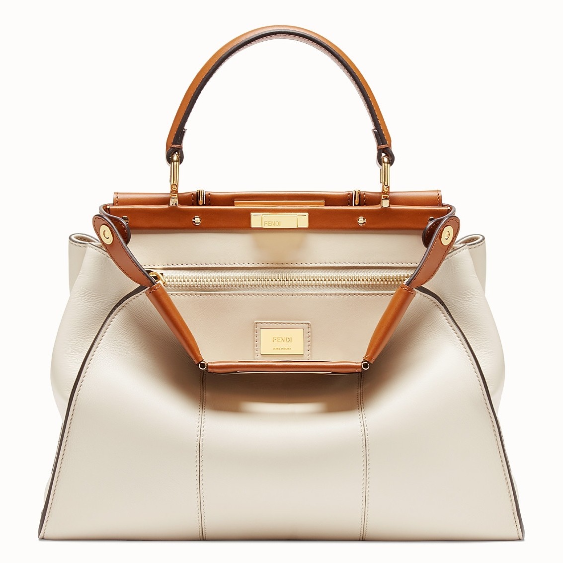 F**di peekaboo medium white bag with tan handle