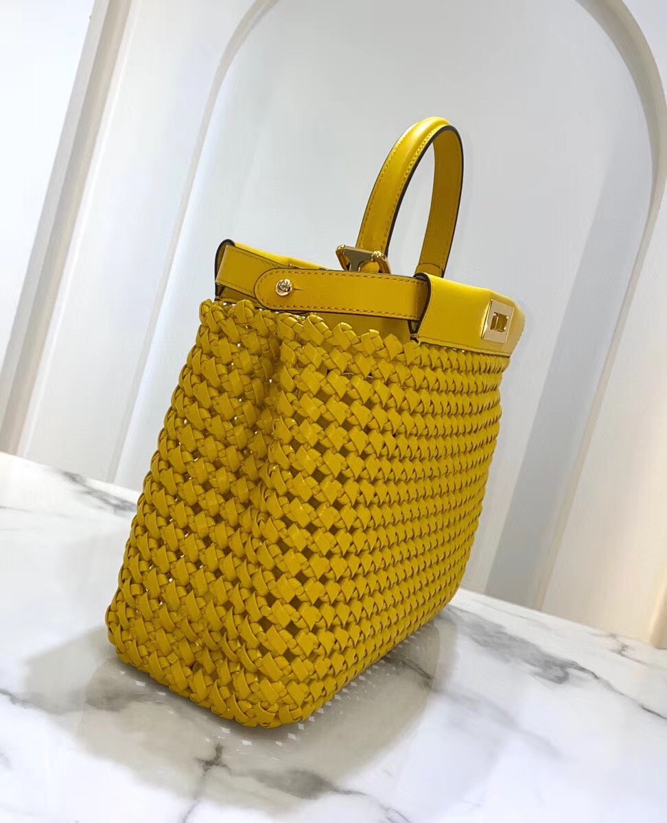 F**di peekaboo medium bag in yellow interlace leather