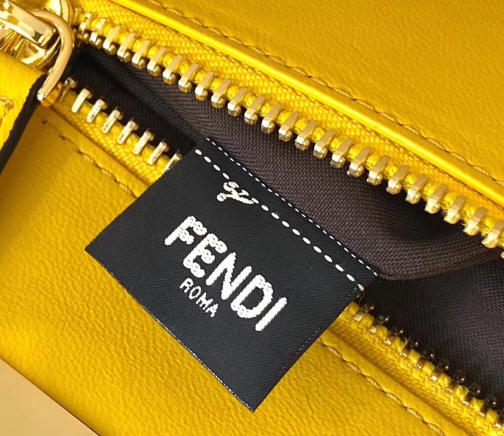 F**di peekaboo medium bag in yellow interlace leather