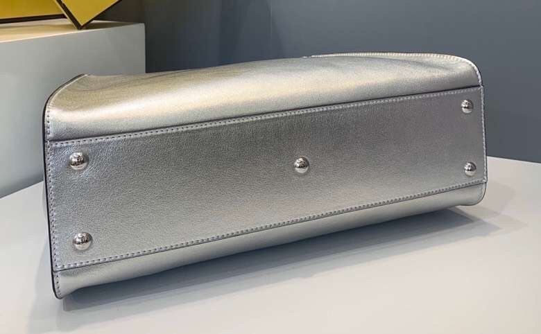 F**di peekaboo medium bag in silver metallic lambskin