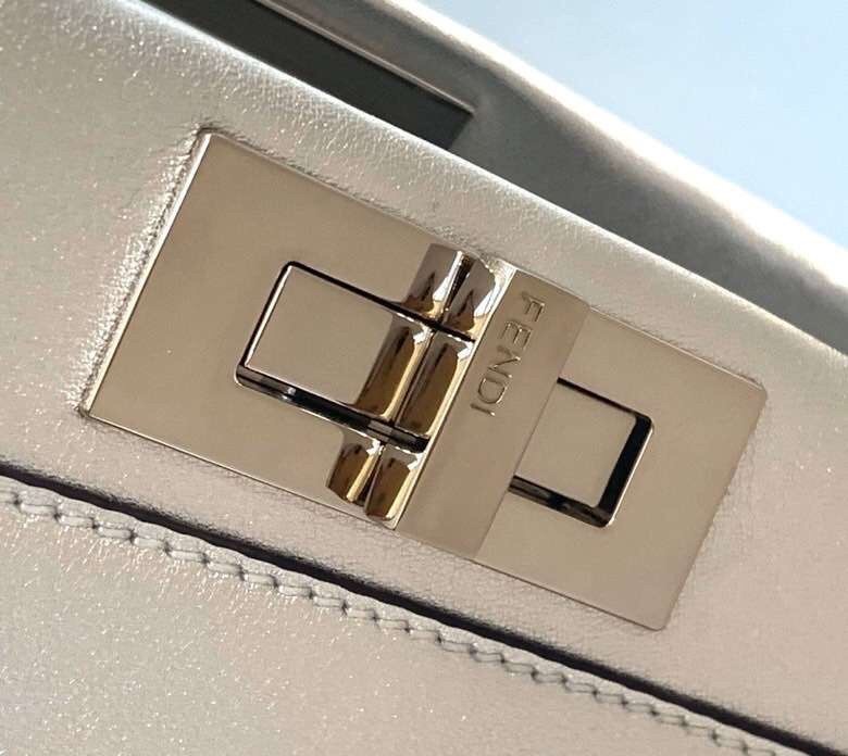 F**di peekaboo medium bag in silver metallic lambskin