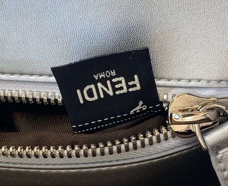 F**di peekaboo medium bag in silver metallic lambskin
