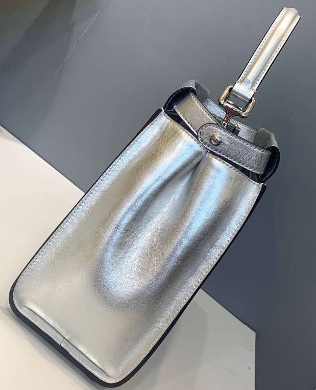 F**di peekaboo medium bag in silver metallic lambskin