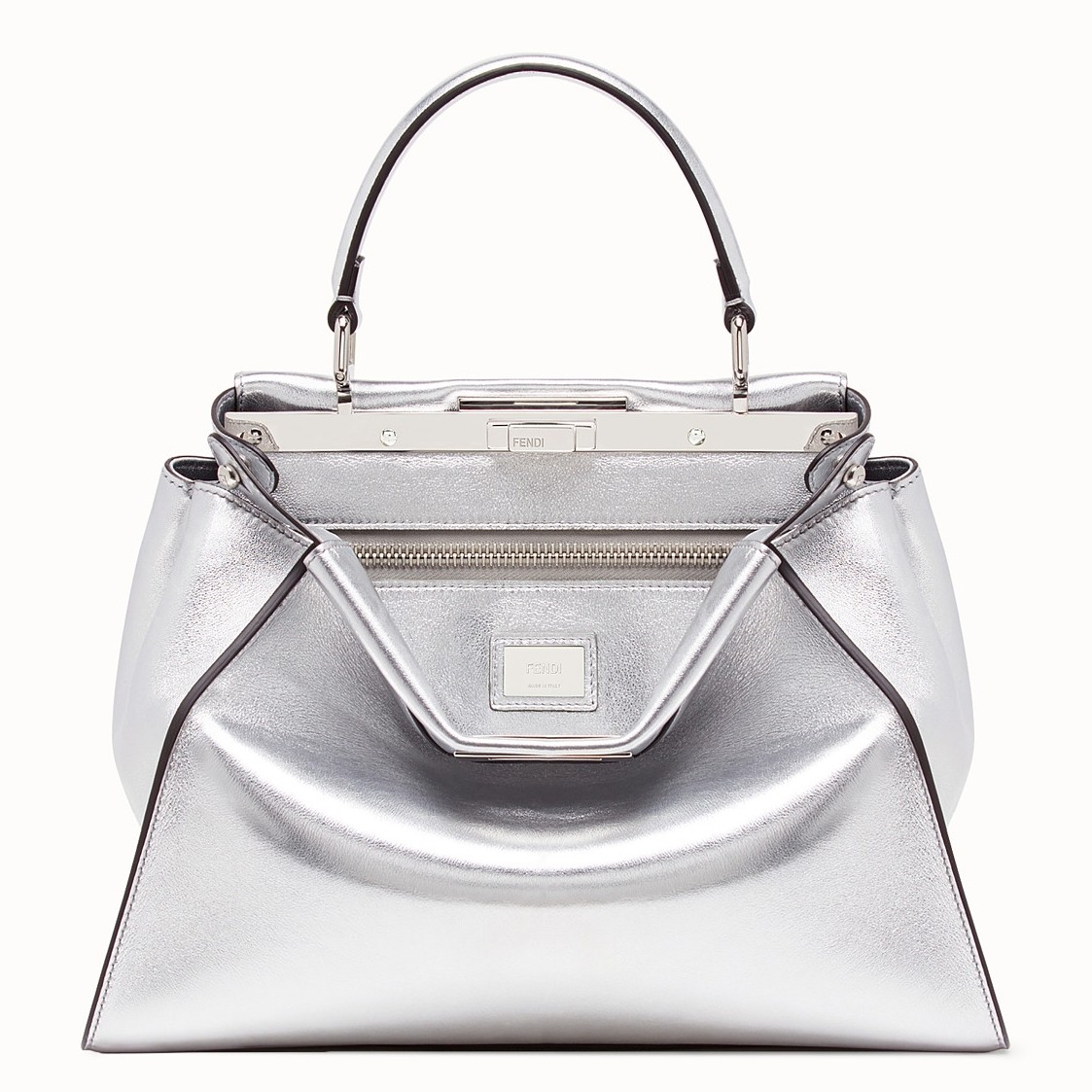 F**di peekaboo medium bag in silver metallic lambskin