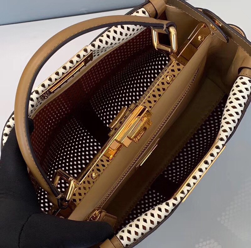 F**di peekaboo medium bag in white perforated calf leather