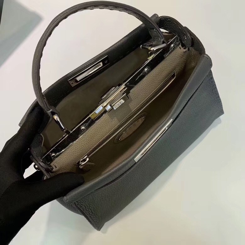 F**di selleria peekaboo medium bag in grey roman leather