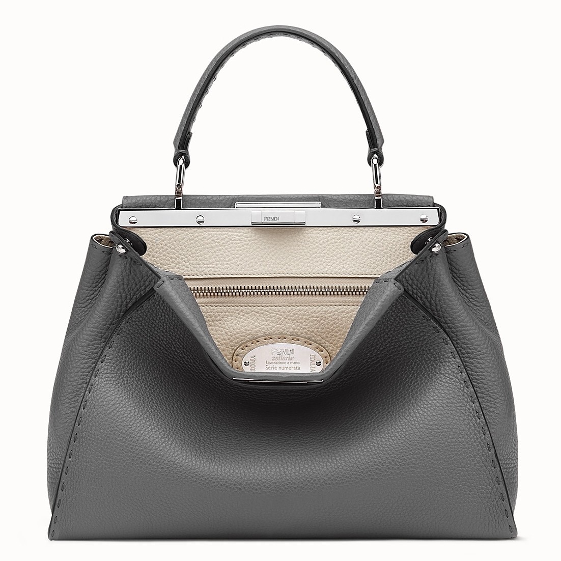 F**di selleria peekaboo medium bag in grey roman leather