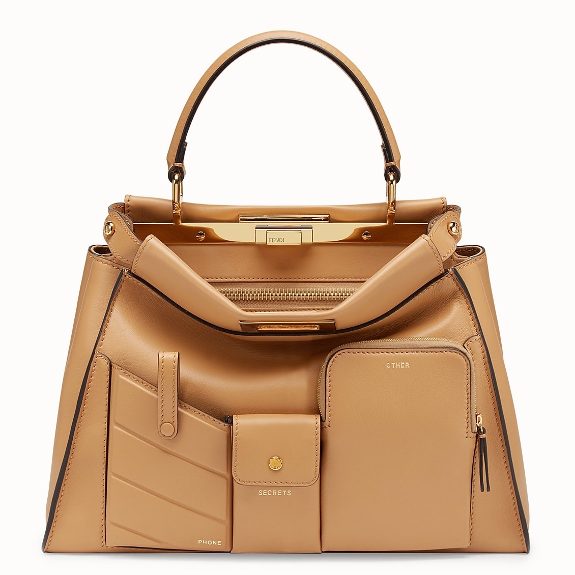 F**di peekaboo pocket medium bag in beige calfskin