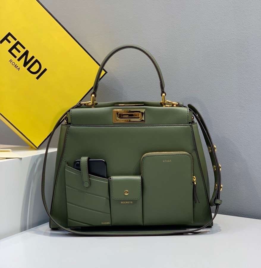 F**di peekaboo pocket medium bag in green calfskin