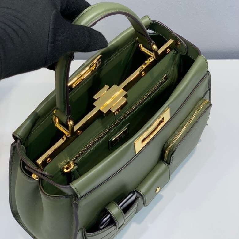 F**di peekaboo pocket medium bag in green calfskin